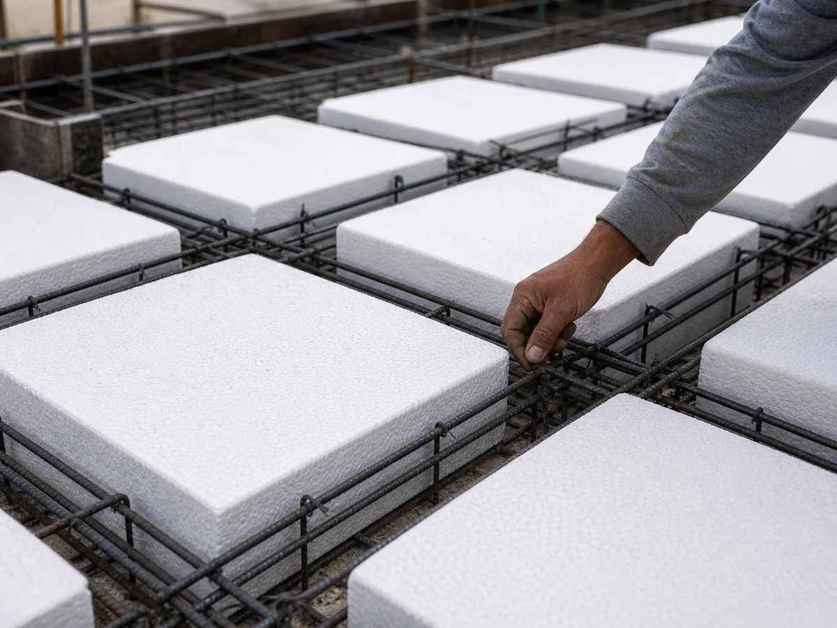 Casetones Durapor de EPS formando los vacíos de una losa reticular en obra